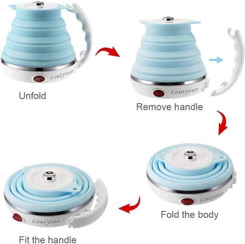 Food Grade Silicone Portable Collapsible Electric Travel Kettle | Ultrathin, 0.55L, Foldable, BPA Free, Boil-Dry Protection, 110-220V Dual Voltage, Travel Tea Kettle & Water boiler in Kuwait