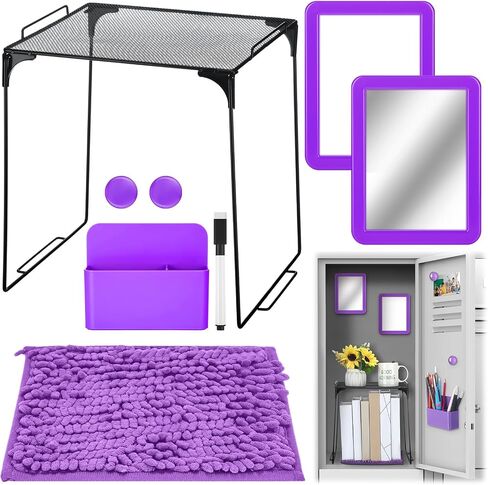 8 Pcs Locker Decorations for Girls Locker Organizer Kit Include Wire Locker Shelf, Mirror, Whiteboard with Dry Erase Marker, Storage Cup, Magnets Locker Carpet, Locker Kit for Girls (Purple) in Saudi Arabia