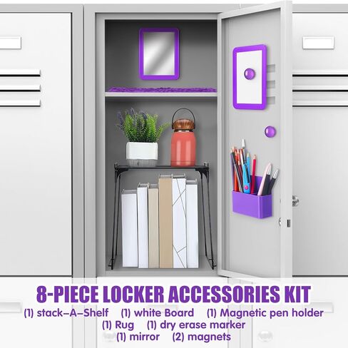 8 Pcs Locker Decorations for Girls Locker Organizer Kit Include Wire Locker Shelf, Mirror, Whiteboard with Dry Erase Marker, Storage Cup, Magnets Locker Carpet, Locker Kit for Girls (Purple) in Saudi Arabia