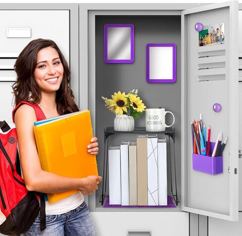 8 Pcs Locker Decorations for Girls Locker Organizer Kit Include Wire Locker Shelf, Mirror, Whiteboard with Dry Erase Marker, Storage Cup, Magnets Locker Carpet, Locker Kit for Girls (Purple) in Saudi Arabia