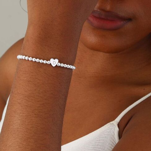 Gold Beaded Bracelets for Women,14K Gold Plated Heart Initial Beaded Bracelets Letter Stretch Bead Bracelet Handmade Ball Bracelet Dainty Jewelry Gifts for Women Trendy Gold Jewelry in Saudi Arabia