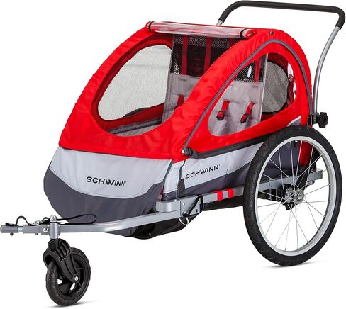 Schwinn Joyrider Echo and Trailblazer Child Bike Trailer, Single and Double Seat Baby Carrier Options, Canopy, 16 or 20-Inch Air-Filled Tires, with Bug Screen & Weather Shield, Bike Attachment in Kuwait