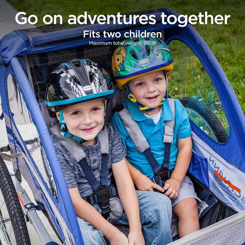 Schwinn Joyrider Echo and Trailblazer Child Bike Trailer, Single and Double Seat Baby Carrier Options, Canopy, 16 or 20-Inch Air-Filled Tires, with Bug Screen & Weather Shield, Bike Attachment in Kuwait