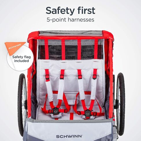 Schwinn Joyrider Echo and Trailblazer Child Bike Trailer, Single and Double Seat Baby Carrier Options, Canopy, 16 or 20-Inch Air-Filled Tires, with Bug Screen & Weather Shield, Bike Attachment in Kuwait