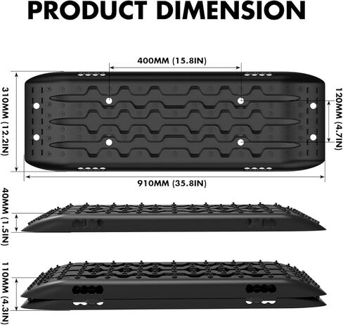 مسارات جر جديدة من STEGODON رفيعة (مجموعة من 2)، سجادات جر رملية وثلج وطين مسار للطرق الوعرة سلم 4WD (أسود نحيف) in Kuwait