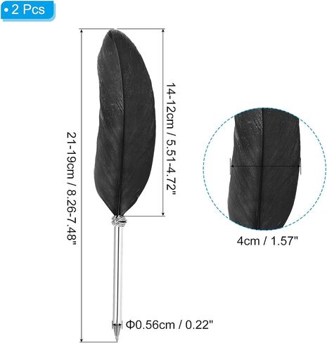 PATIKIL 21cm/8" Feather Ballpoint Pen, 2Pcs Ink Vintage Quill Pen Refined Plated Dip Pen for Calligraphy Writing Signature Wedding Gift, Black in Saudi Arabia