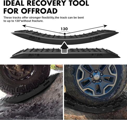 مسارات جر جديدة من STEGODON رفيعة (مجموعة من 2)، سجادات جر رملية وثلج وطين مسار للطرق الوعرة سلم 4WD (أسود نحيف) in Kuwait