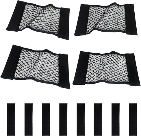 4 Pack Mesh Cargo Net for Car Trunk Storage, Elastic Automotive Cargo Net Pocket Wall Sticker Organizer Pouch Bag for Car backseat, trunk, with Tape Stickers Storage, Closet Organize 9.8 * 15.7 in in Saudi Arabia