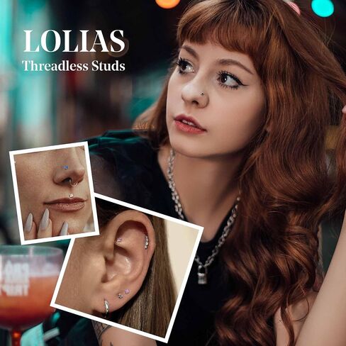 LOLIAS 18PCS Threadless Nose Rings Studs for Women Men 20G 18G 16G Hypoallergenic Surgical Stainless Steel Labret Lip Rings CZ Opal Push in Earrings Flat Back Nose Stud Cartilage Nostril Conch Helix Tragus Piercing Jewelry in Saudi Arabia