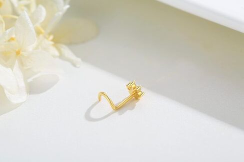 KoKollam Real Diamond Nose Stud With Twist Back 14K Solid Gold Nose Ring Studs in 20 Gauge Diamond Nose Ring Gold Nose Studs Nose Rings for Women, Men in Saudi Arabia