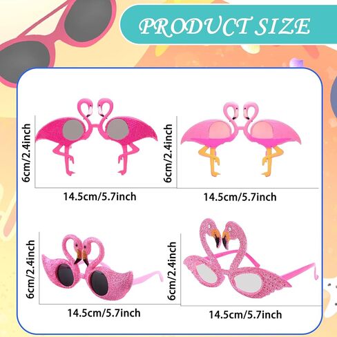 16 Pcs Flamingo Sunglasses Novelty Glittered Plastic Flamingo Glasses Hawaiian Flamingo Sunglasses for Kids Adults Summer Beach Pool Luau Party Supplies, 4 Styles in Saudi Arabia