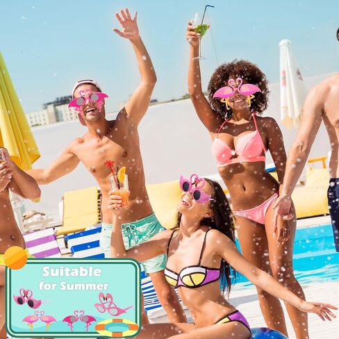 16 Pcs Flamingo Sunglasses Novelty Glittered Plastic Flamingo Glasses Hawaiian Flamingo Sunglasses for Kids Adults Summer Beach Pool Luau Party Supplies, 4 Styles in Saudi Arabia