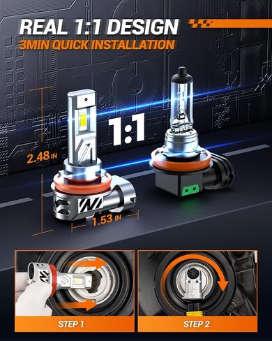 SEALIGHT H11 Bulb, 1:1 Real Size 32000LM H8/H9/H16 Fog Lights Bulbs, 700% Super Bright 6500K Cool White with Fan, Fog Light Bulb for Car Powersports ATV/UTV, Pack of 2 (S3 Series) in Saudi Arabia