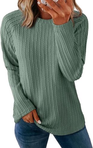 Dokotoo Long Sleeve Tops 2024 Fall Fashion Trendy T-Shirts Crewneck Casual Knit Basic Tee in Saudi Arabia