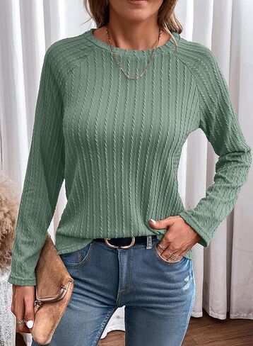 Dokotoo Long Sleeve Tops 2024 Fall Fashion Trendy T-Shirts Crewneck Casual Knit Basic Tee in Saudi Arabia