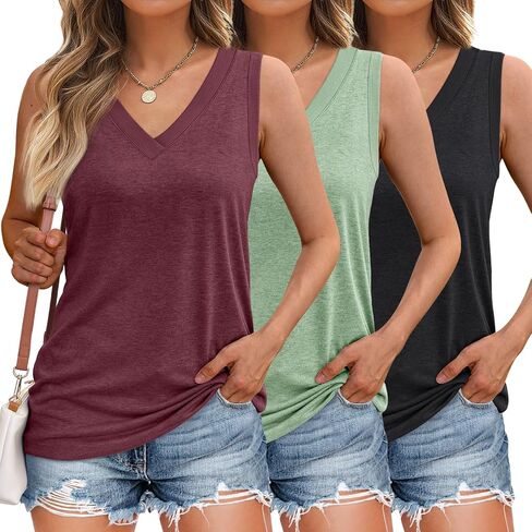 3 Pack Tank Top Women 2024 Sleeveless V Neck Summer Causal Loose Fit Tops Basic Flowy Dressy Cute Long Shirts Outfits in Saudi Arabia