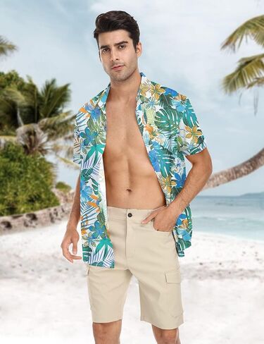 Men's Hawaiian Shirts Short Sleeve Summer Button Down Beach Shirt for Men, Vintage Tropical Floral Print Hawaiian Shirt Tops in Saudi Arabia