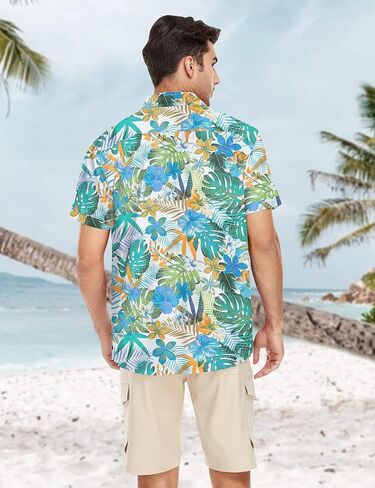 Men's Hawaiian Shirts Short Sleeve Summer Button Down Beach Shirt for Men, Vintage Tropical Floral Print Hawaiian Shirt Tops in Saudi Arabia
