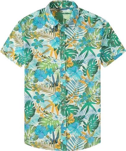 Men's Hawaiian Shirts Short Sleeve Summer Button Down Beach Shirt for Men, Vintage Tropical Floral Print Hawaiian Shirt Tops in Saudi Arabia