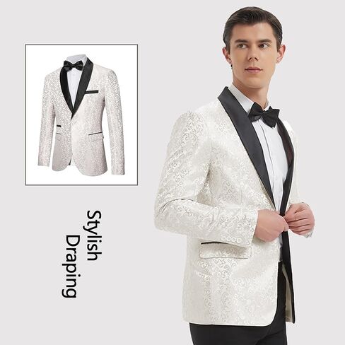 Men's Slim Fit 2 Pieces Tuxedo Shawl Lapel Suits Paisley Jacket Pants Set for Wedding Prom Dinner Party in Saudi Arabia