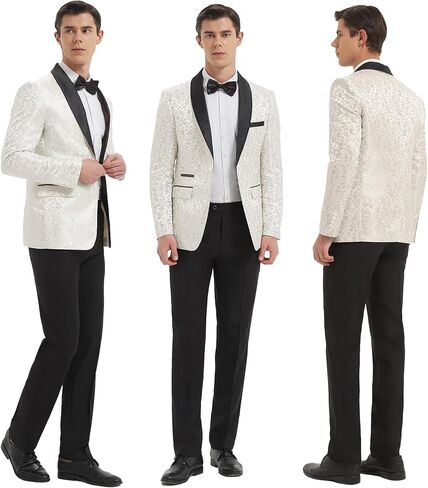 Men's Slim Fit 2 Pieces Tuxedo Shawl Lapel Suits Paisley Jacket Pants Set for Wedding Prom Dinner Party in Saudi Arabia