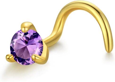 14k Gold Nose Rings Studs for Women Men 20g, Nose Stud With Twist Back 20 Gauge Nose Piercing Stud Birthstone Nose Ring Hypoallergenic Nose Nostril Piercing Jewelry February(Gold - Purple Amethyst) in Saudi Arabia