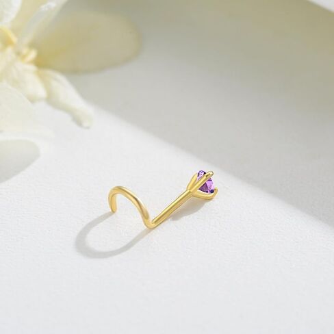 14k Gold Nose Rings Studs for Women Men 20g, Nose Stud With Twist Back 20 Gauge Nose Piercing Stud Birthstone Nose Ring Hypoallergenic Nose Nostril Piercing Jewelry February(Gold - Purple Amethyst) in Saudi Arabia
