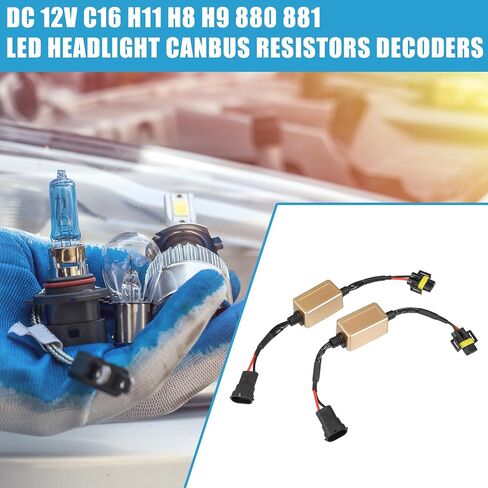 LED Car Headlight Canbus Decoder C16 H11 H8 H9 880 881 Error Free Warning Resistors Decoder Replacement Anti Flicker Resistor Plastic Black (Set of 2) in Saudi Arabia