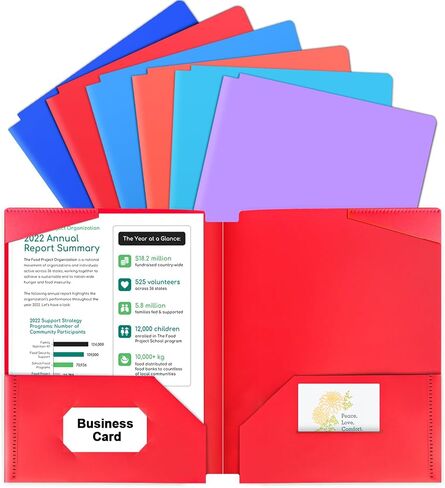 Habgp Plastic Folders with Pockets, 6 Color Heavy Duty Pocket Folders, Letter Size 2 Pockets Folders with Business Card Holder and Carved Line Pockets for Documents Office School, 6 Pack in Saudi Arabia
