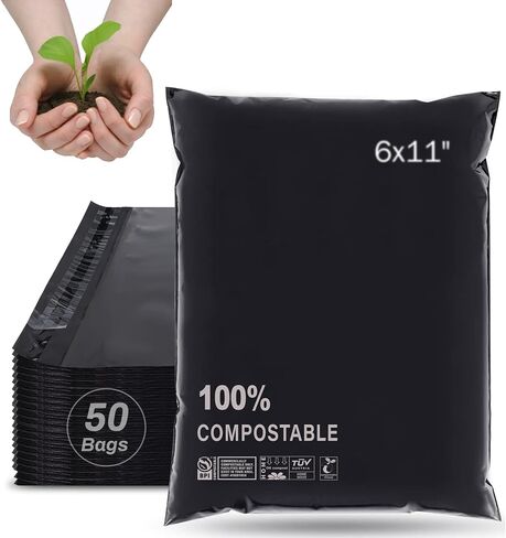 Compostable Mailers Bags 6x11inch with Self-sealing Strip Eco Friendly Shipping Bags Envelopes for Clothing Shoes Packaging 50 Pack Black in Saudi Arabia
