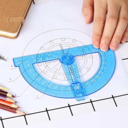 مجموعة الرياضيات الهندسية للطلاب، بوصلة رسم ومنقلة ذراع متأرجحة زرقاء مقاس 6 بوصات منقلة رياضية 180 درجة (النمط 2) in Saudi Arabia