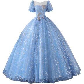 Engerla Women's Beading Sweetheart Ball Gown Tulle Layed Long Quinceanera Dress