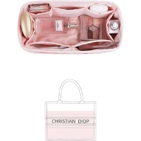 Organizer for Tote Bags/Purse Bags Organizer with Silky Satin Fit for Dior Book Tote Mini/Small/Medium/Large Lightweight Shaper for Daily Use, 8 Pockets Capacity(pink, Booktote Small)