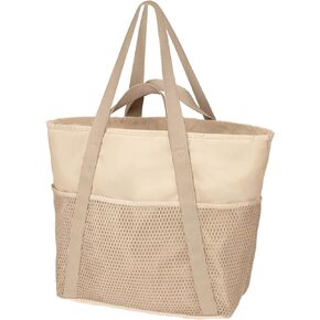 F-color Waterproof Beach Bag with Zipper - 8 Pockets Sandproof Beach Tote Bag for Women, Carry on Tote Bag for Travel Swim