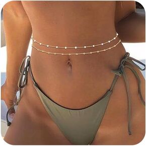 TOBENY 18K Gold Plated Layered Waist Chain for Women Waterproof Multilayer Belly Chain for the Waist Adjustable Waist Chains 27.5 Inch-35.5 Inch Summer Body Jewelry Belly Jewelry for Women