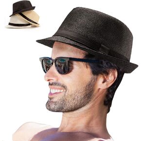 LADYBRO Mens Fedora Hats for Men - Fedora Hat Panama Hat Straw Hat Trilby Hat Summer Hat (Pack of 3)