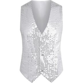 Lars Amadeus Shiny Sequin Vest for Men's V-Neck Party Sleeveless Suit Waistcoat