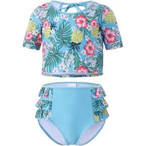 GERU Little Girls Two Piece Floral Bikini Beach Sport Halter Tankini Swimsuit Bathing Suits Sun Protection for 3-12 Years