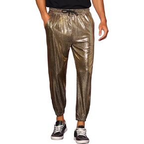 Lars Amadeus Metallic Sequin Joggers for Men's Drawstring Waist Disco Costume Sparkly Pants