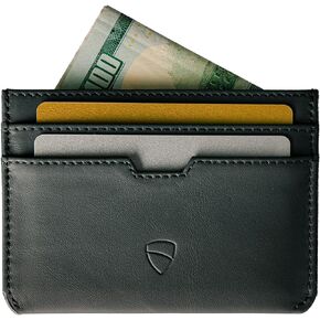 Vaultskin MOORGATE Slim Card Holder - Minimalist Leather Wallet, RFID Blocking Sleeve, Fits Front Pocket, for Men and Women (Jet Black)