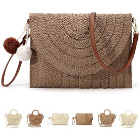 Straw Clutch Purses for Women Woven Straw Beach Sea Handbag Tote Bags for Summer