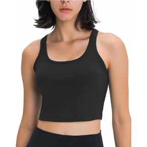 FORGHINIA Premium Womens Racerback Sports Bra - Padded Longline Medium Impact Workout Crop Top