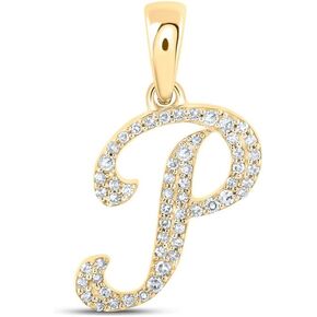 Jewels By Lux 10kt Yellow Gold Womens Round Diamond P Initial Letter Pendant 1/8 Cttw