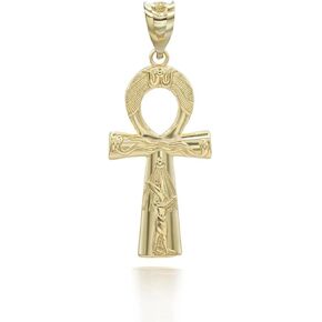 10K or 14K Yellow, White, Rose Gold Egyptian Ankh Cross Protection Pendant Necklace - Choice of Pendant Only or Chain Length
