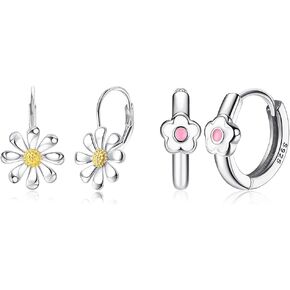 Milacolato هوب الأقراط للفتيات هيبوالرجينيك خفيفة الوزن 18K مطلية بالذهب ديزي هوب الأقراط لطيف صغير الغضروف الذهب القرط الفضة الاسترليني Huggie هوب الأقراط للطفل طفل 2PCS in Kuwait