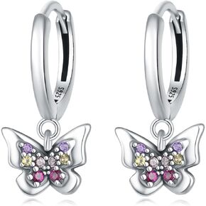 Cycuff 925 Sterling Silver Hoop Earrings Colorful Cubic Zirconia Jewelry Drop Earrings for Women Teen Girls Set Earring Gifts for Her