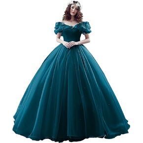 Kncpti Women's Off Shoulder Quinceanera Ball Gowns Masquerade Princess Long Prom Formal Evening Party Dress