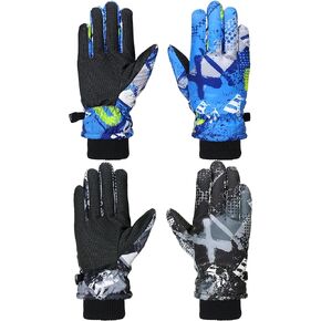 Honoson 2 Pairs Winter Kids Snow Gloves Waterproof Windproof Warm Youth Ski Gloves Toddler Snowboard Gloves