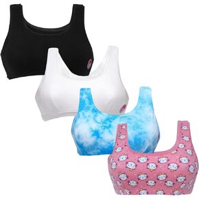DChica Girls Training Bra, Cotton Comfort Stretch Cropped Cami Training Bras Pack for Teens Pack of 4