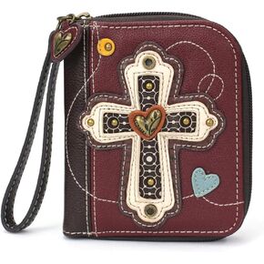 Chala Vegan Leather Zip Around Wallet with Wristlet (French Bulldog - Plum)